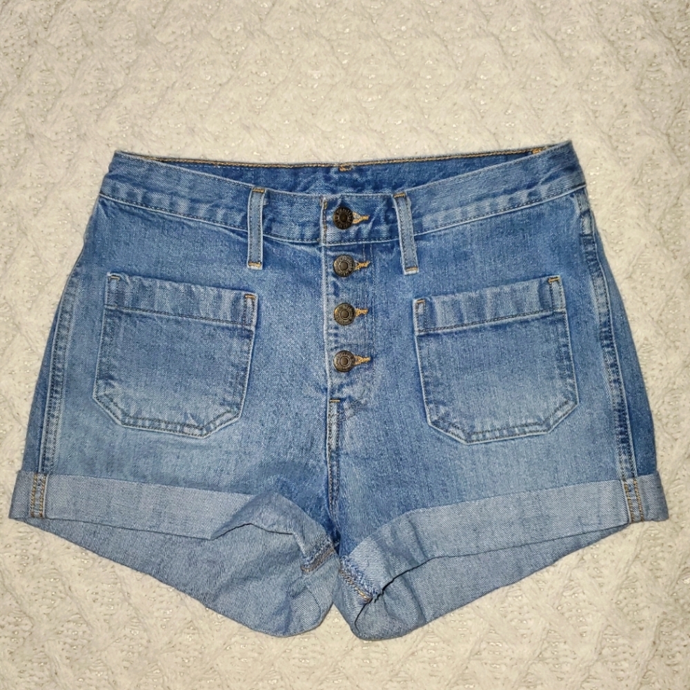 Levi Strauss Button High Rise Denim Shorts, 28, rolled hem
